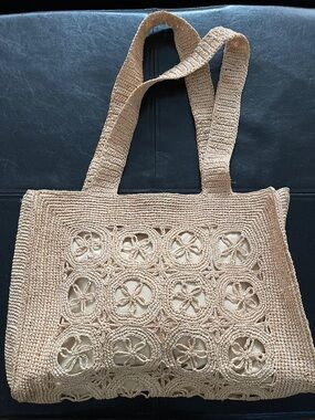 Africa raffia Handcrafted Beige Crochet Tote Bag